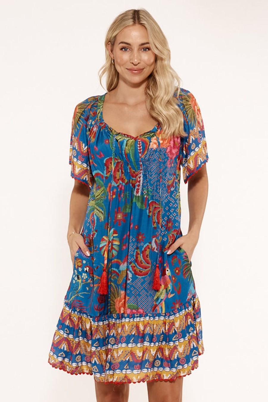 Dresses Lulalife | Lulalife Peregian Shirred Dress Ocean | Exclusive