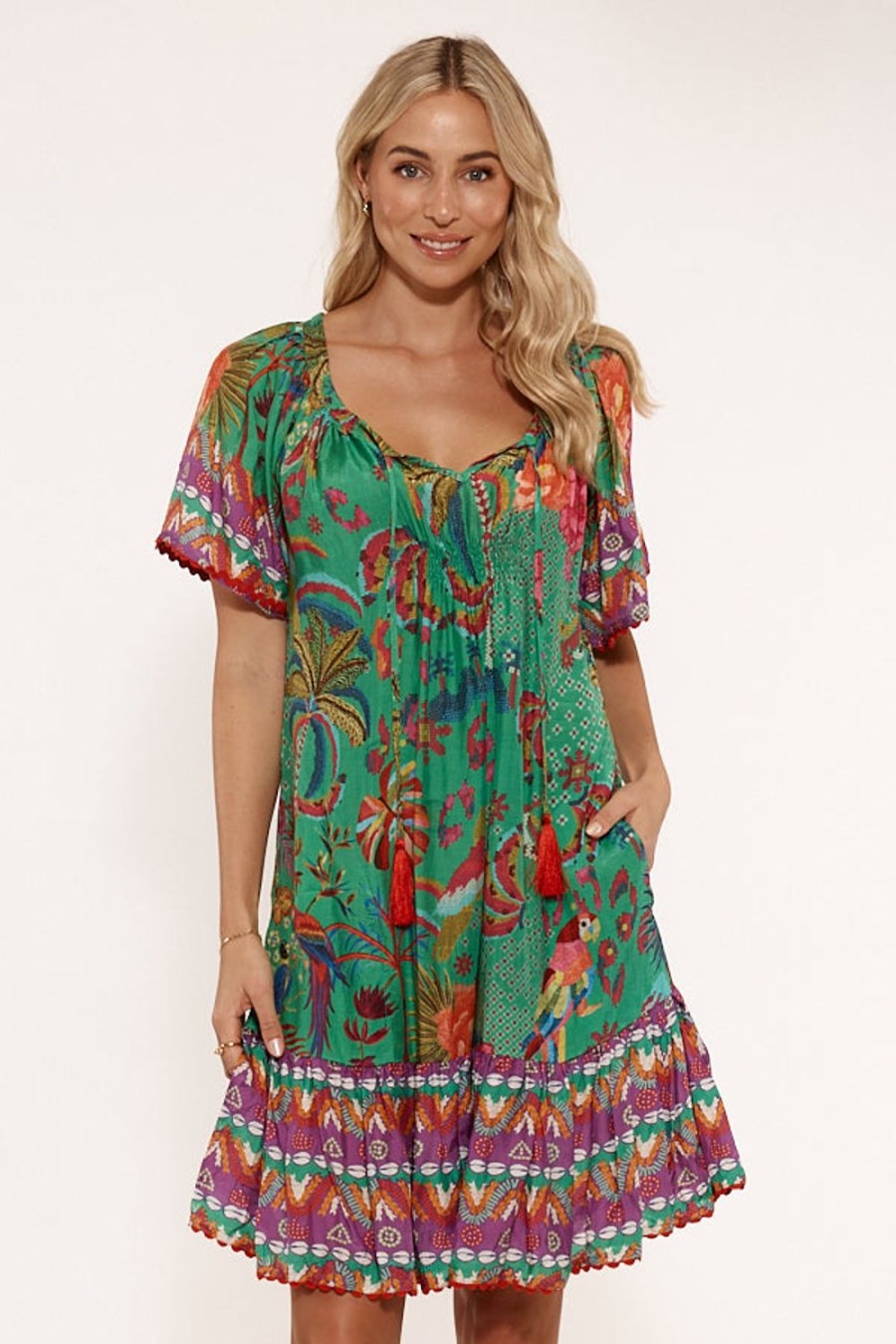 Dresses Lulalife | Lulalife Peregian Shirred Dress Sea | Exclusive