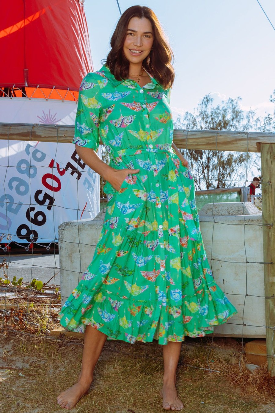 Dresses Rubyyaya | Rubyyaya Birds Of Surfers Maxi Green