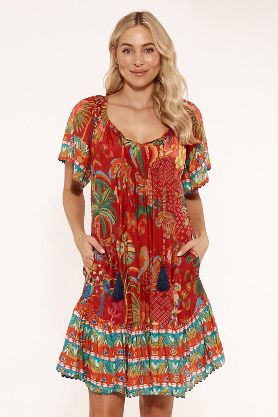 Dresses Lulalife | Lulalife Peregian Shirred Dress Melon | Exclusive